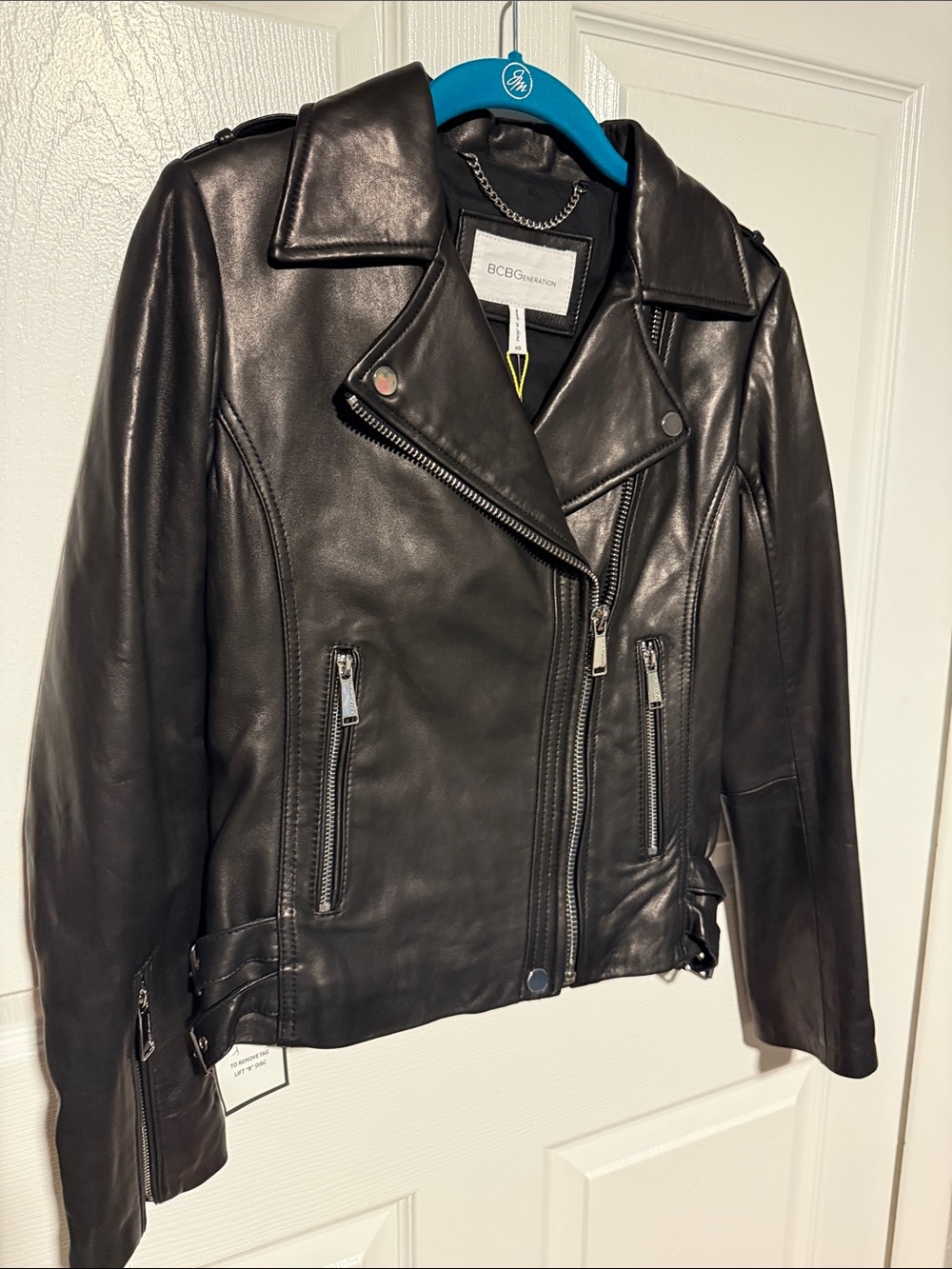 NWT BCBGeneration Black Leather Asymmetric Moto Jacket XS